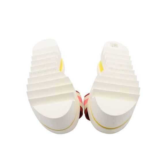 Stella Mccartney Color Block Platform Slides in White Faux Leather - Picture 5 of 8